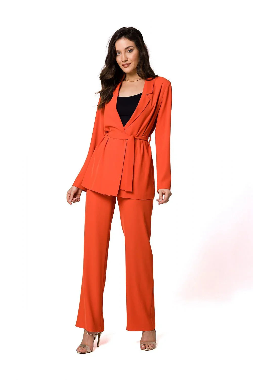 Women Blazer - Lightweight - Tie, Belted, Wrap - Orange -Guocali