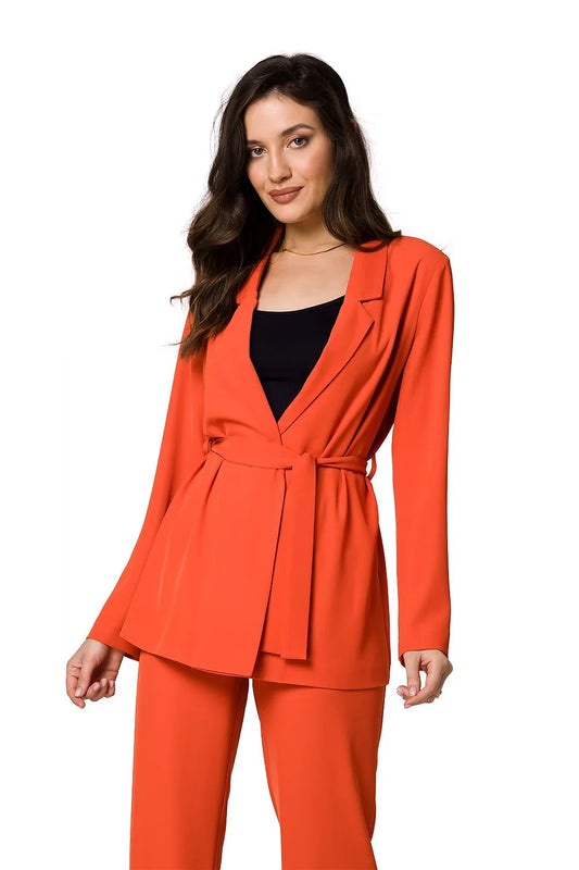 Women Blazer - Lightweight - Tie, Belted, Wrap - Orange -Guocali