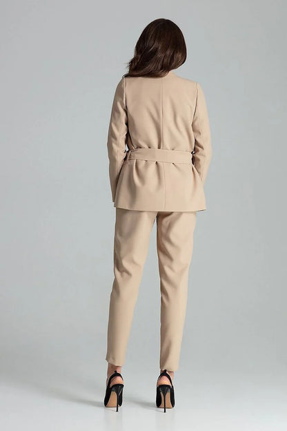 Women Blazer - Lightweight - Tie, Wrap - Beige -Guocali