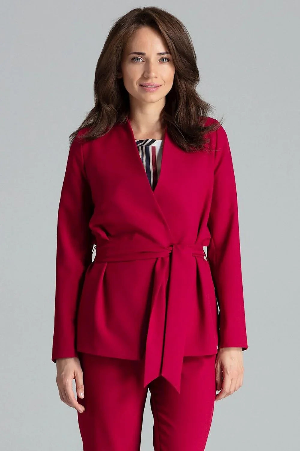 Women Blazer - Lightweight - Tie Wrap Belted - Red -Guocali