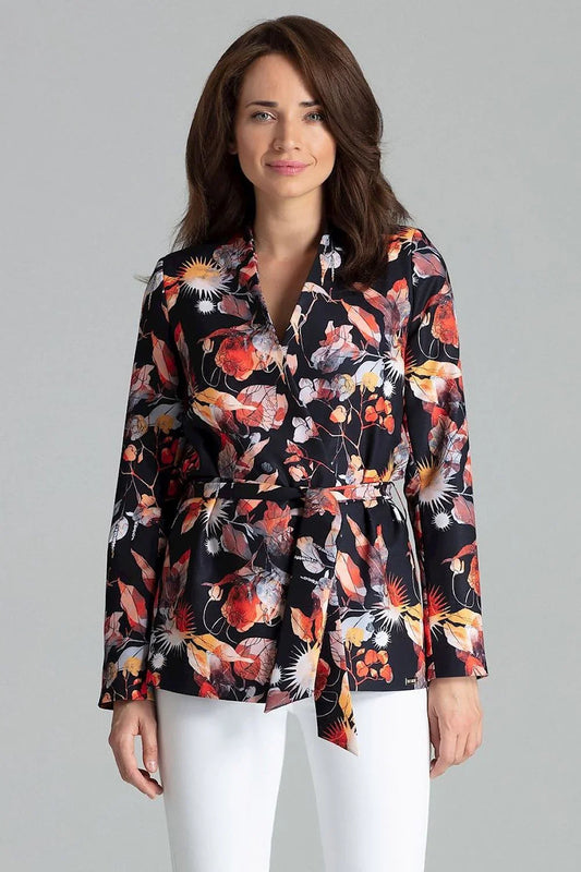 Women Blazer - Lightweight - Tie, Wrap - Black, Multicolor -Guocali