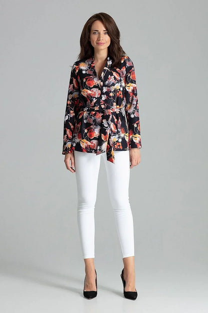 Women Blazer - Lightweight - Tie, Wrap - Black, Multicolor -Guocali