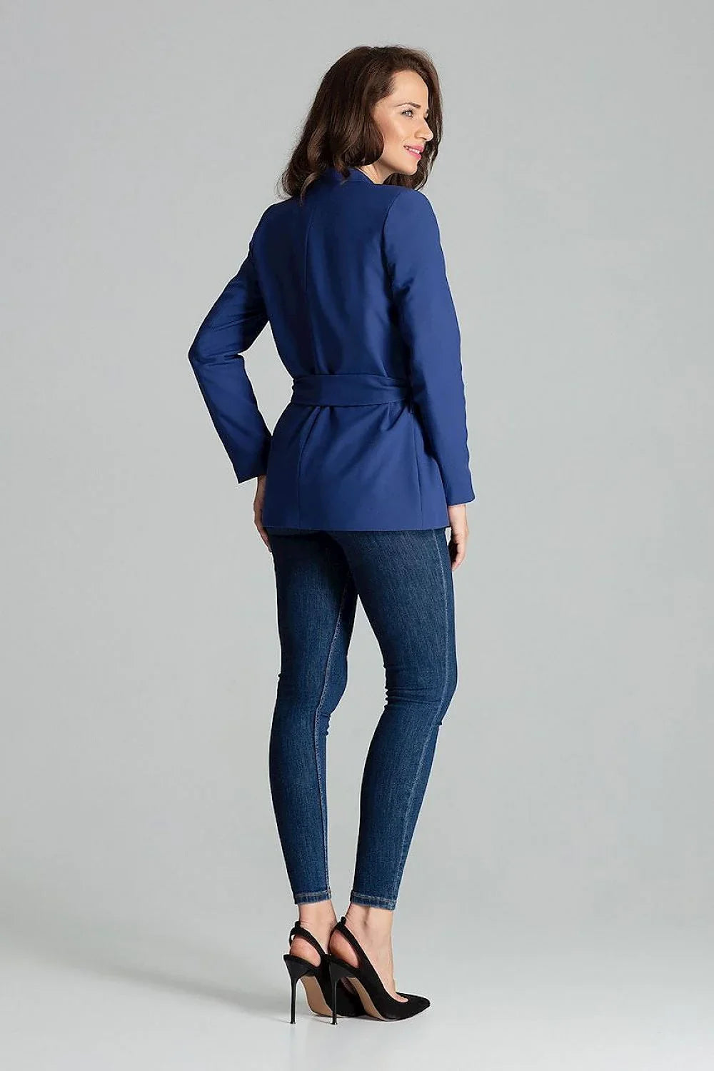 Women Blazer - Lightweight - Tie, Wrap - Blue -Guocali