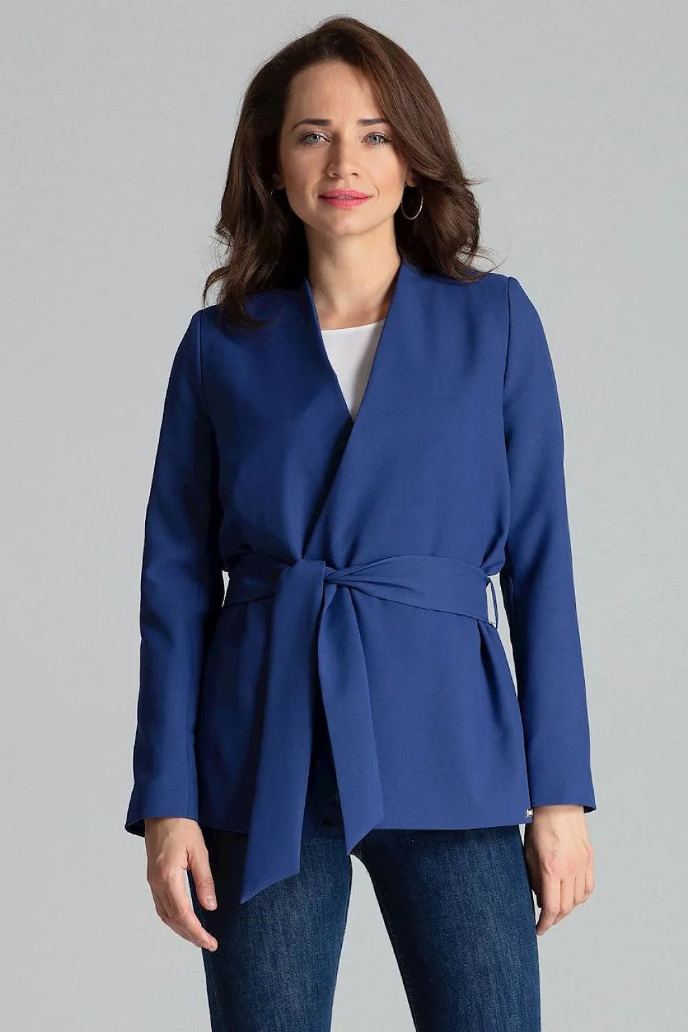 Women Blazer - Lightweight - Tie, Wrap - Blue -Guocali