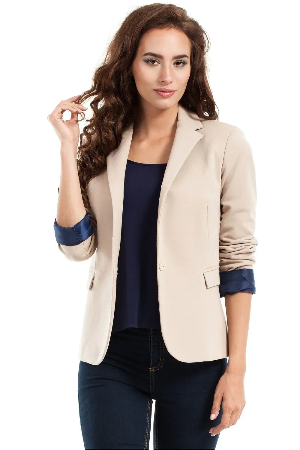 Women Blazer - Stretchable - 1-Button - Beige -Guocali