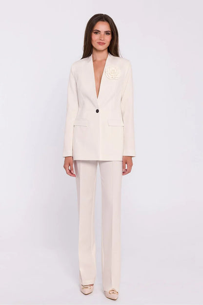Women Blazer - Stretchable - 1-Button - Beige -Guocali