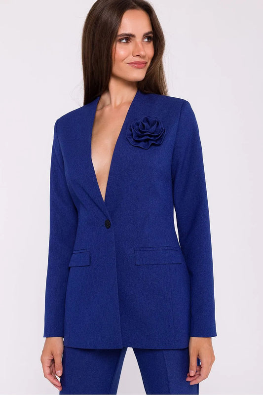 Women Blazer - Stretchable - 1-Button - Blue -Guocali
