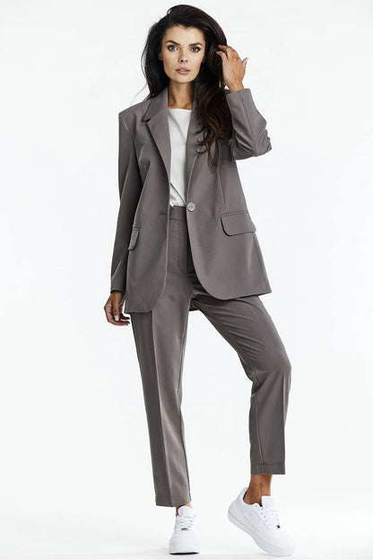 Women Blazer - Stretchable - 1-Button - Brown -Guocali
