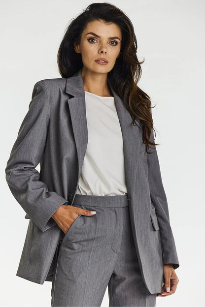 Women Blazer - Stretchable - 1-Button - Gray -Guocali