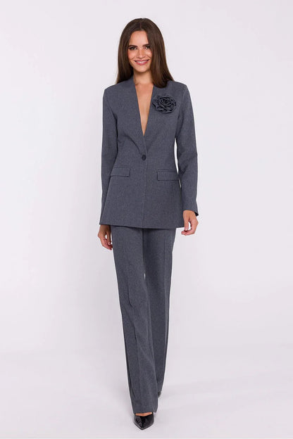 Women Blazer - Stretchable - 1-Button - Gray -Guocali