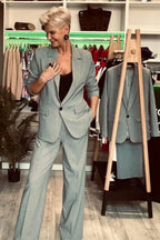 Women Blazer - Stretchable - 1-Button - Gray -Guocali