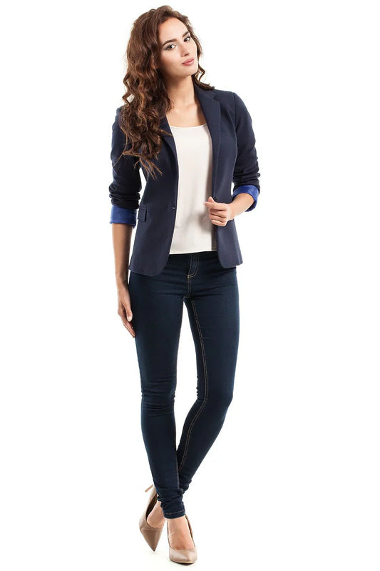 Women Blazer - Stretchable - 1-Button - Navy -Guocali
