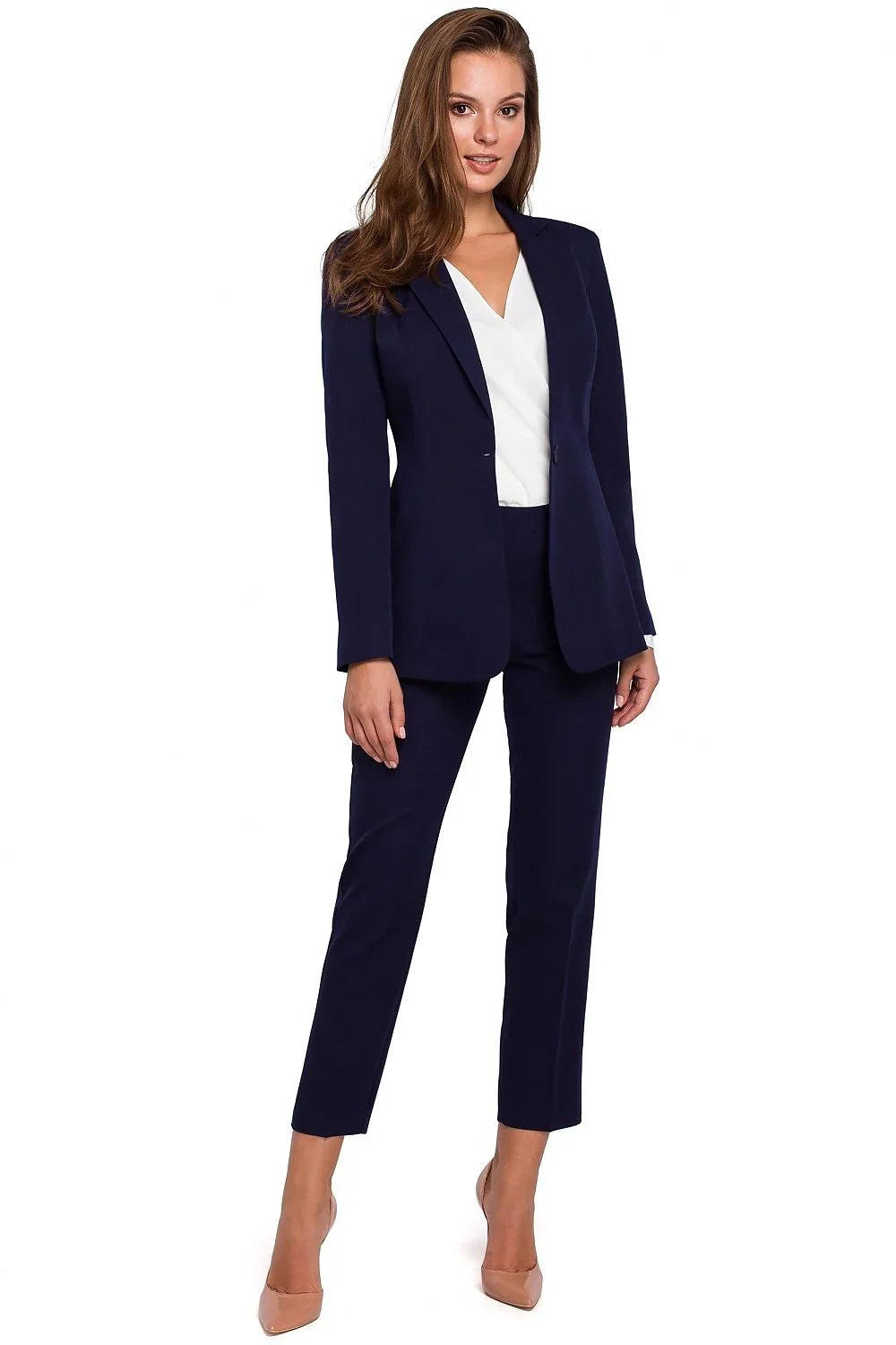 Women Blazer - Stretchable - 1-Button - Navy, Blue -Guocali