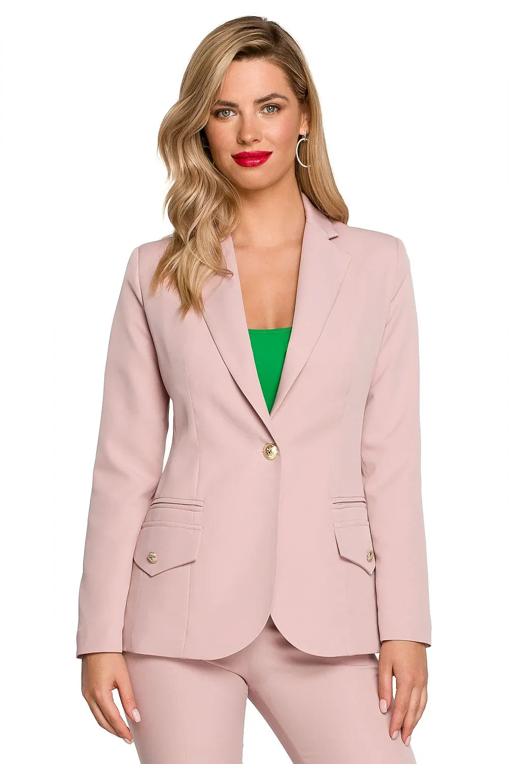 Women Blazer - Stretchable - 1-Button - Pink -Guocali