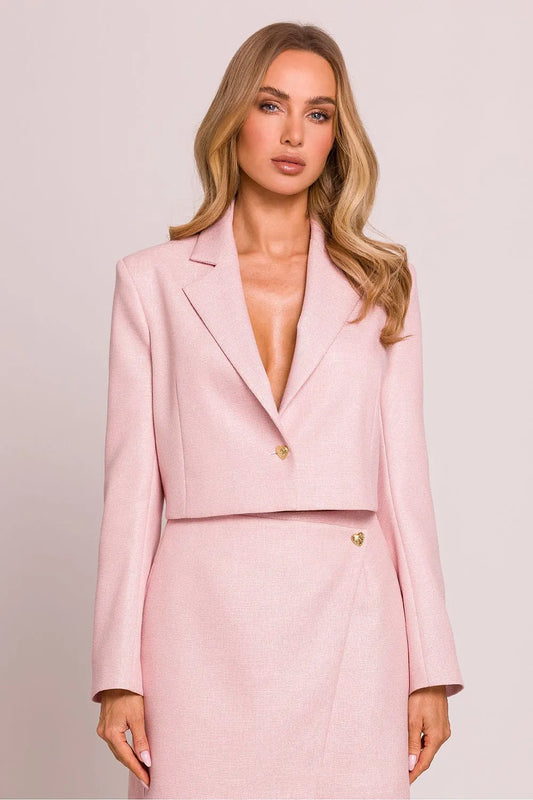 Women Blazer - Stretchable - 1-Button Pink -Guocali