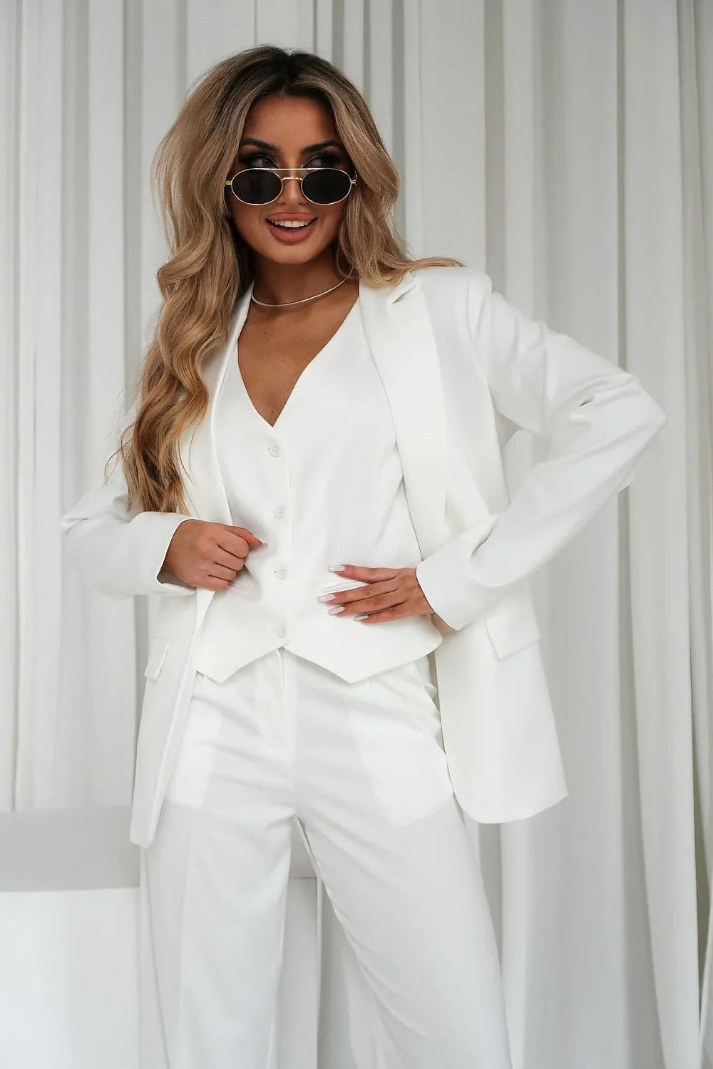 Women Blazer - Stretchable - 1-Button White -Guocali