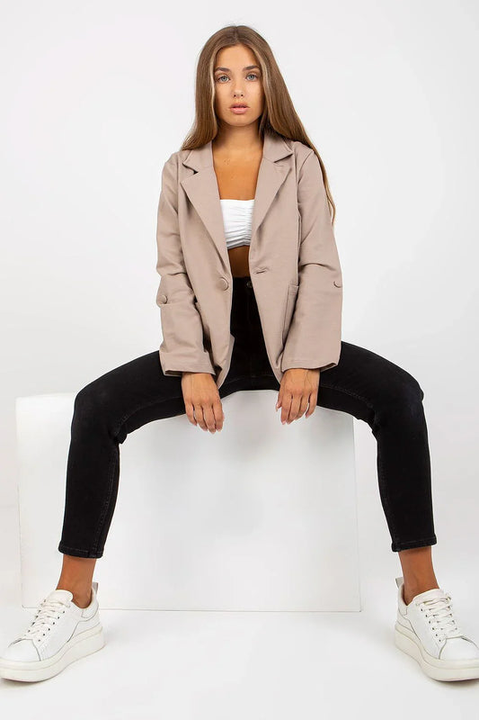 Women Blazer - Stretchable - Button - Beige -Guocali