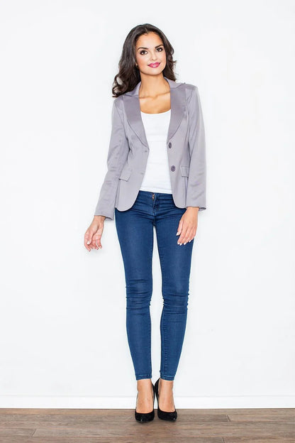 Women Blazer - Stretchable - Button - Gray -Guocali