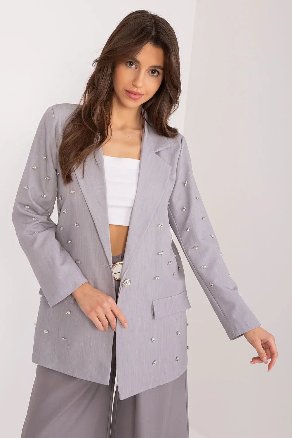 Women Blazer - Stretchable - Button - Gray -Guocali