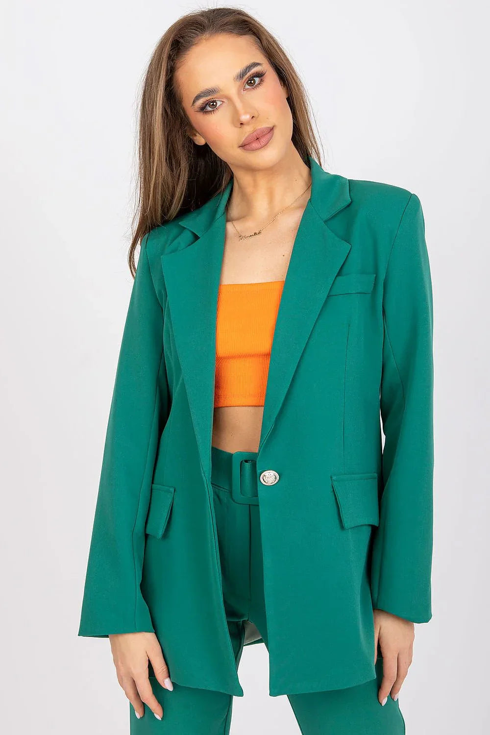 Women Blazer - Stretchable - Button - Green -Guocali