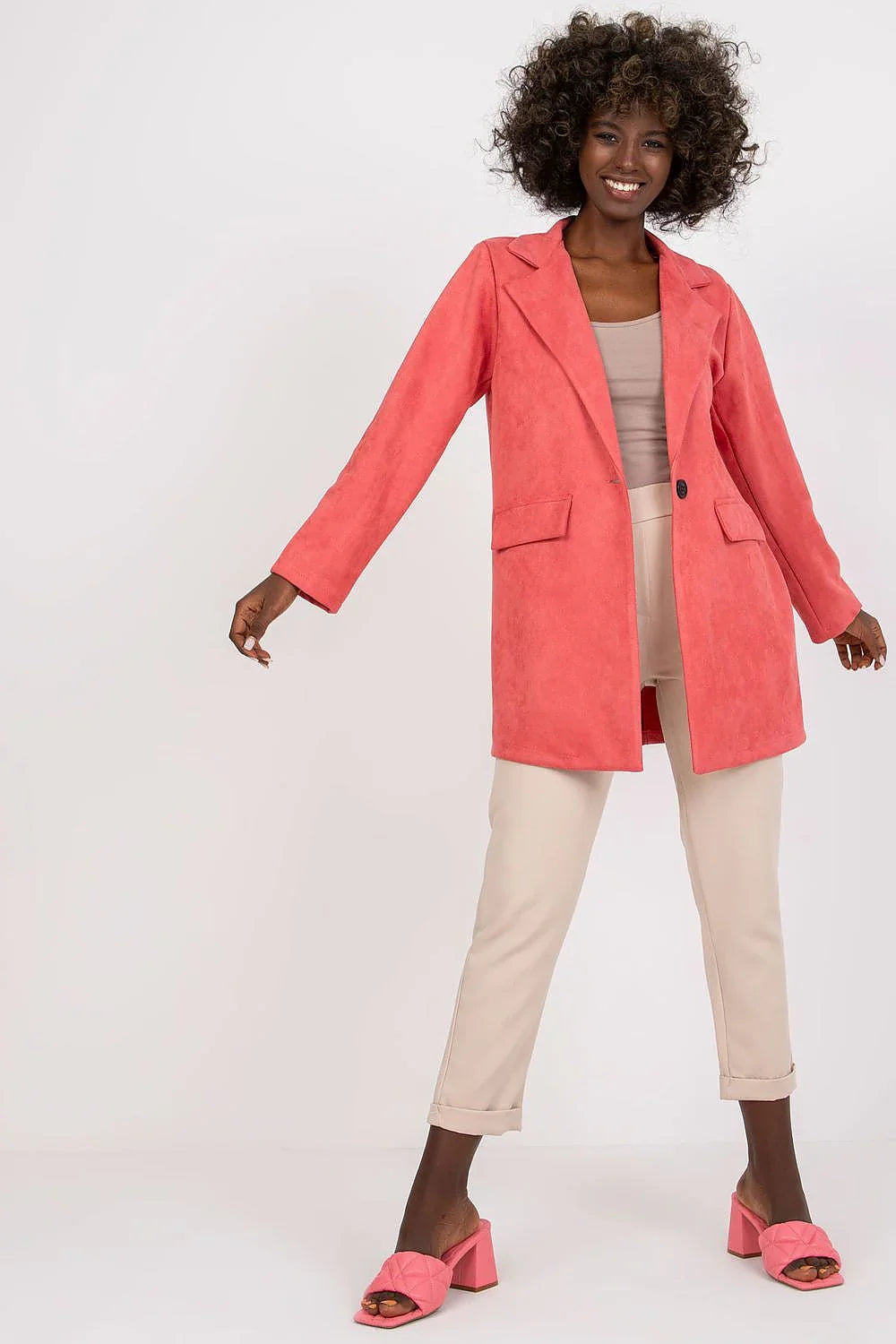 Women Blazer - Stretchable - Button - Pink -Guocali
