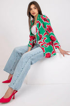 Women Blazer - Stretchable - Button, Red, White