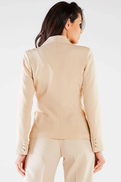 Women Blazer - Stretchable - Double-Breasted - Beige -Guocali