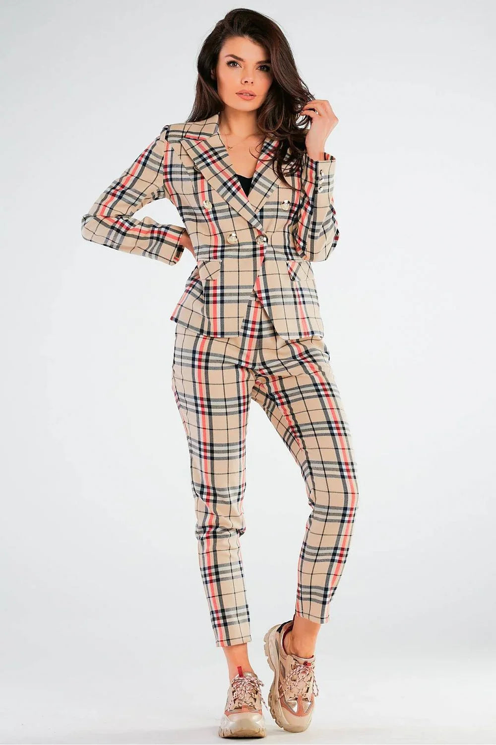 Women Blazer - Stretchable - Double-Breasted - Beige, Black, Red -Guocali