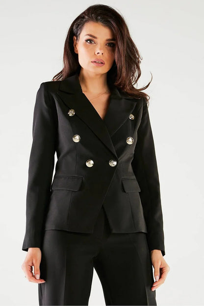 Women Blazer - Stretchable - Double-Breasted - Black -Guocali