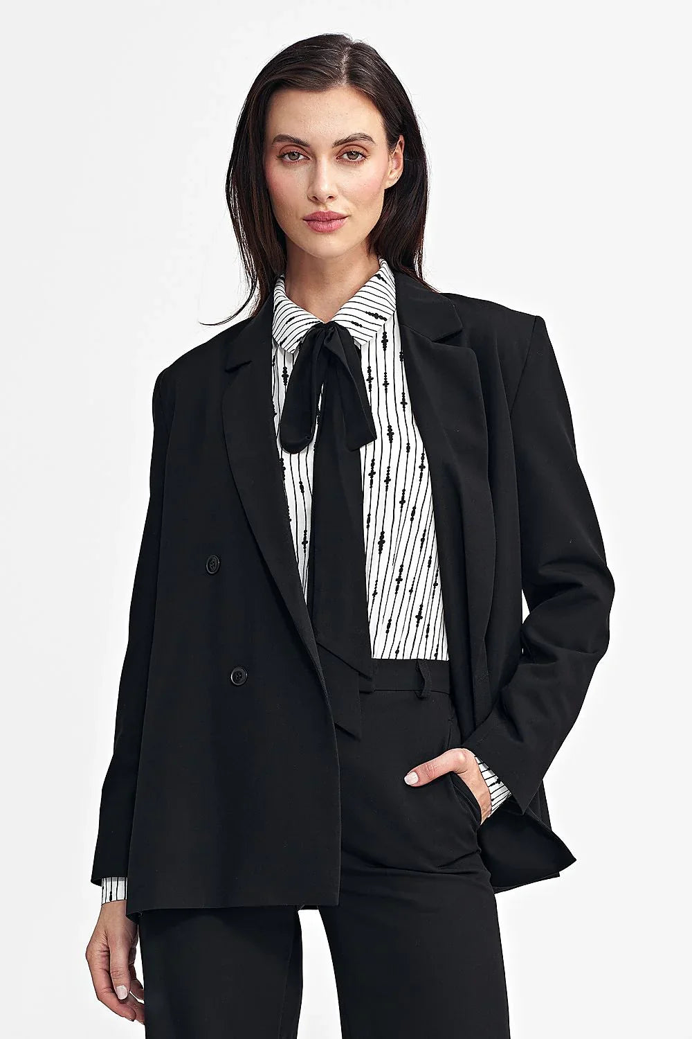 Women Blazer - Stretchable - Double-Breasted - Black -Guocali