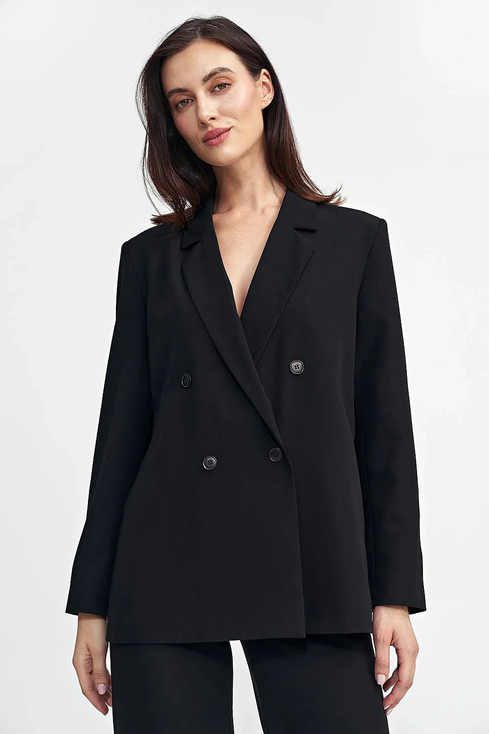 Women Blazer - Stretchable - Double-Breasted - Black -Guocali