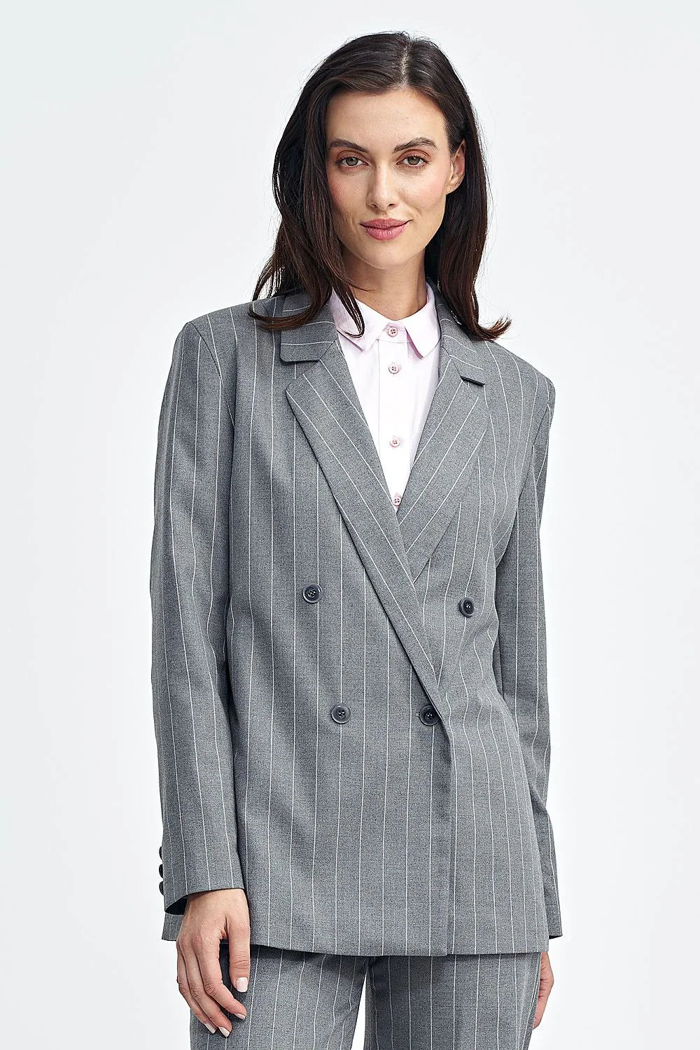 Women Blazer - Stretchable - Double-Breasted - Gray -Guocali