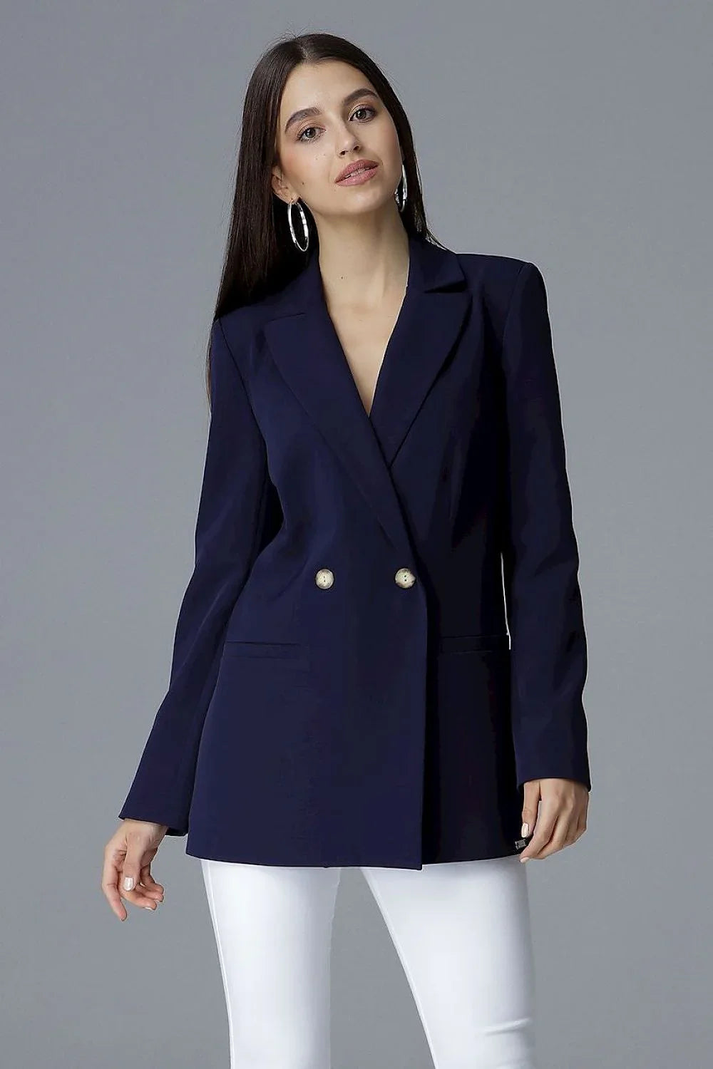 Women Blazer - Stretchable - Double-Breasted - Navy, Blue -Guocali