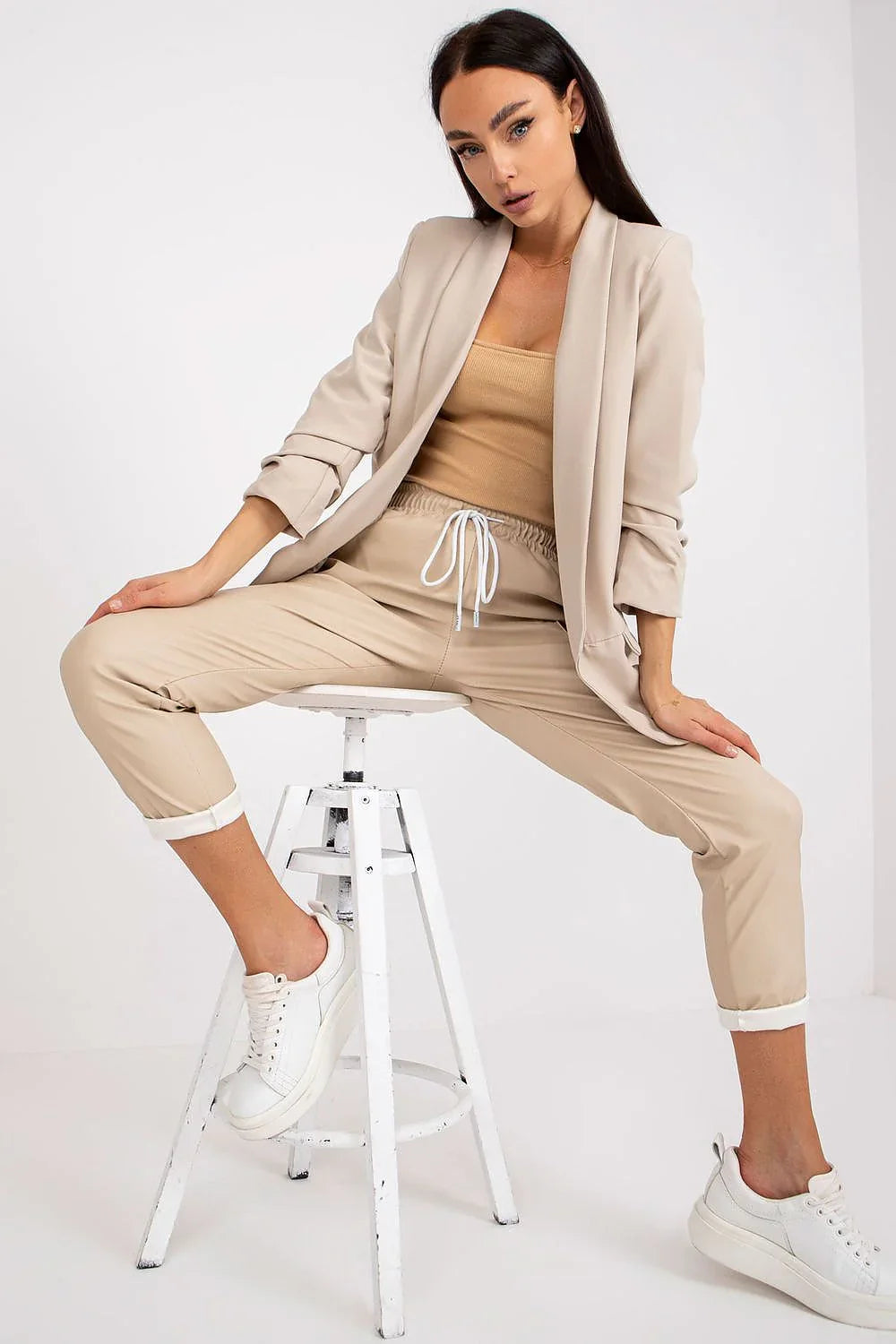 Women Blazer - Stretchable - Slip-On - Beige -Guocali