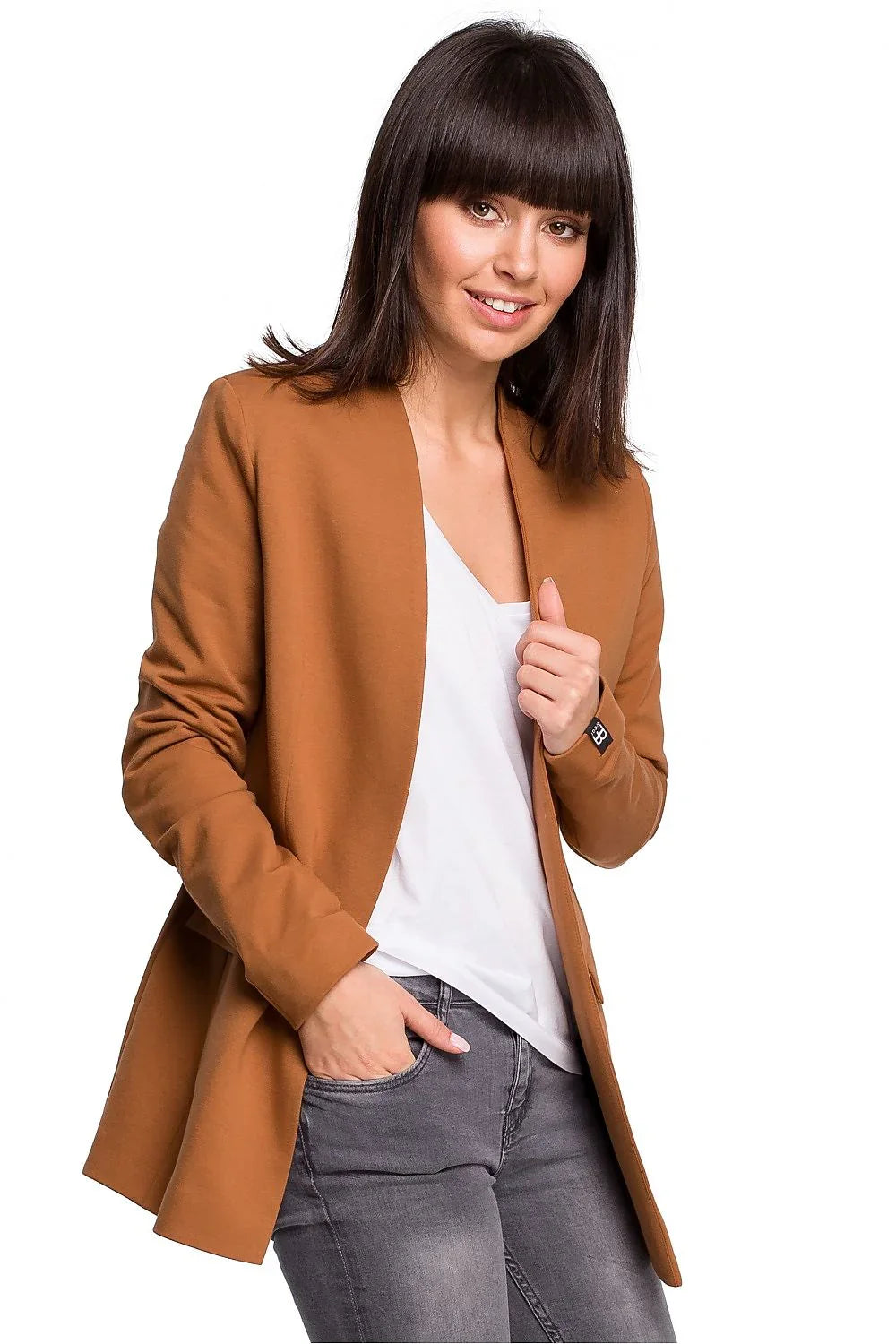 Women Blazer - Stretchable - Slip-On - Brown -Guocali