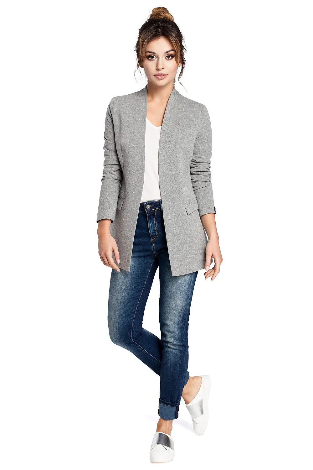 Women Blazer - Stretchable - Slip-On - Gray -Guocali