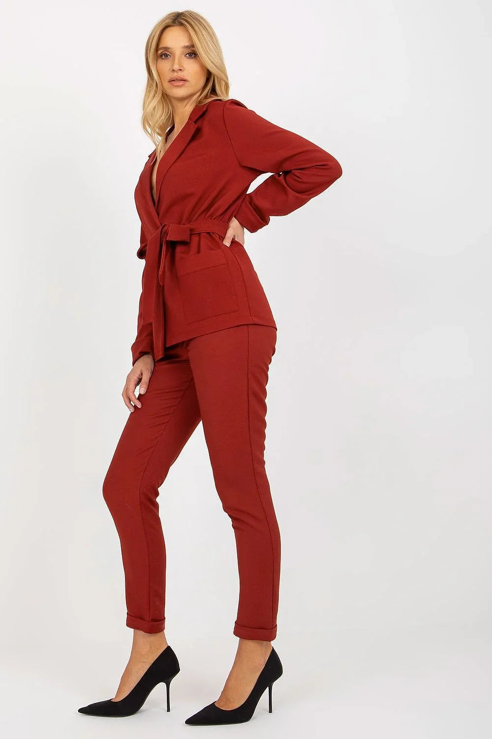 Women Blazer - Stretchable - Wrap, Belted - Red -Guocali