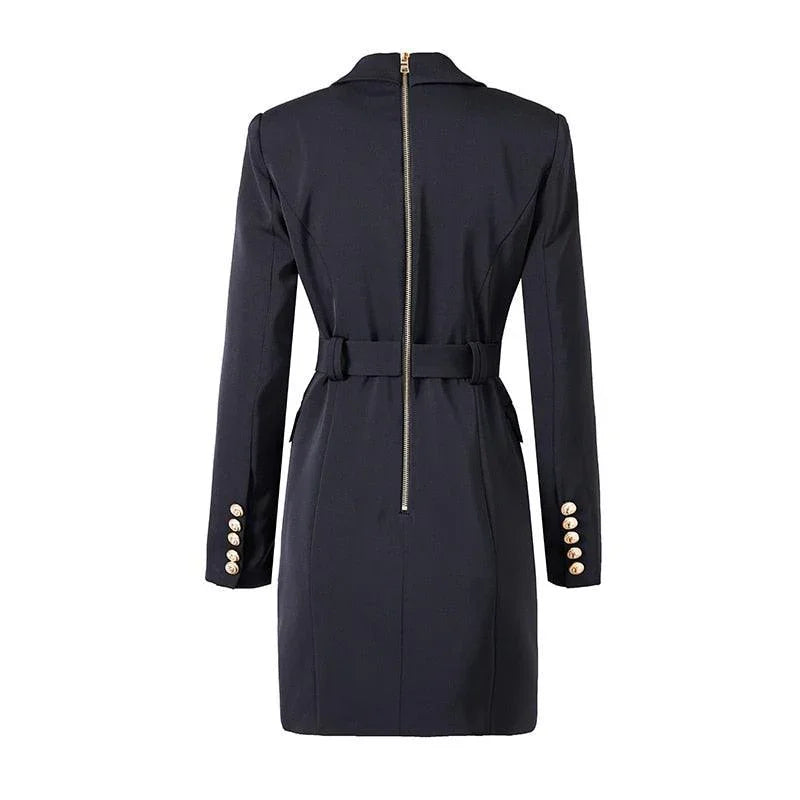 Women Blazer - Structured - Double-Breasted, Belted - White -Guocali