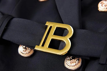 Women Blazer - Structured - Double-Breasted, Belted - White -Guocali