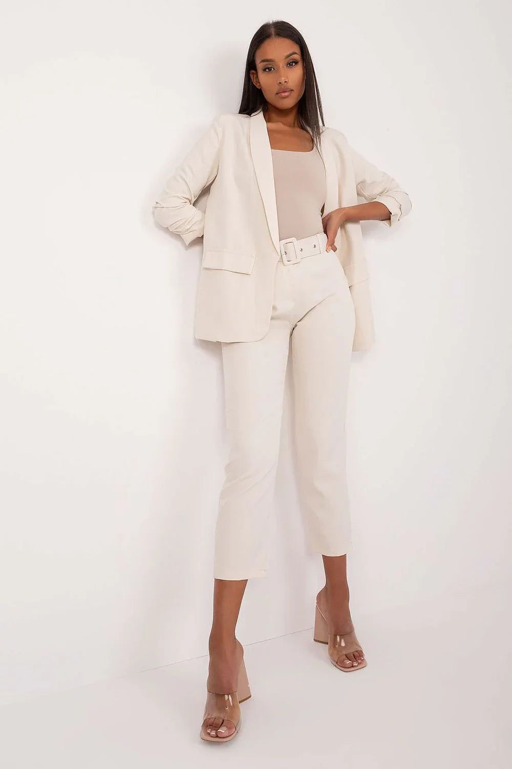 Women Blazer - Wrinkle-Resistant - 1-Button - Beige -Guocali