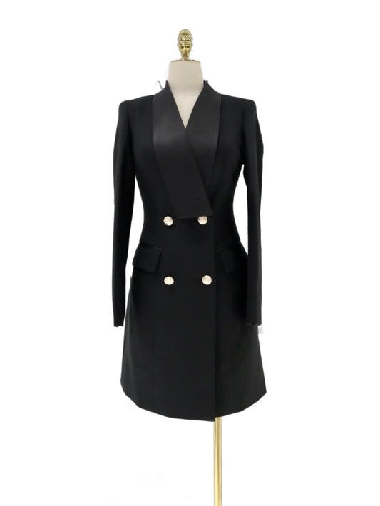 Women Blazer - Wrinkle-Resistant - Double-Breasted - Black -Guocali