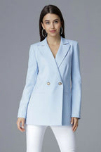 Women Blazer - Wrinkle-Resistant - Double-Breasted - Blue -Guocali