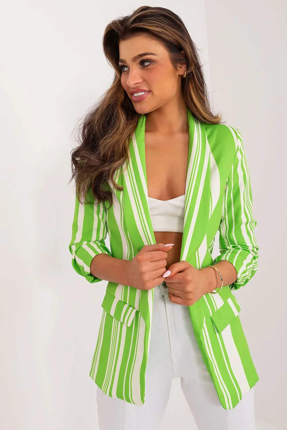 Women Blazer - Wrinkle-Resistant - Slip-On - Green, White -Guocali