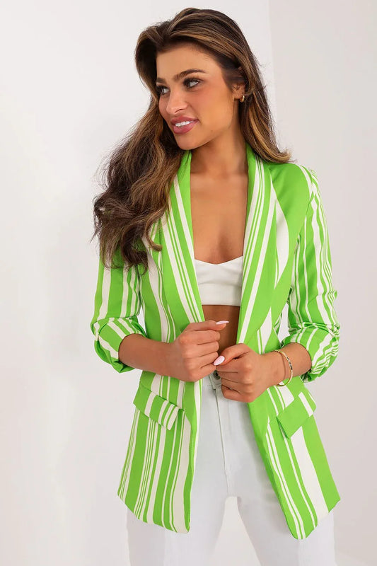 Women Blazer - Wrinkle-Resistant - Slip-On - Green, White -Guocali