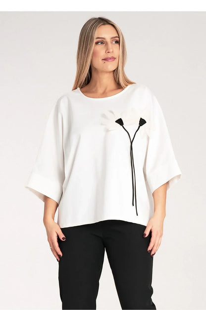 Women Blouse – Breathable – Kimono Sleeve - White -Guocali