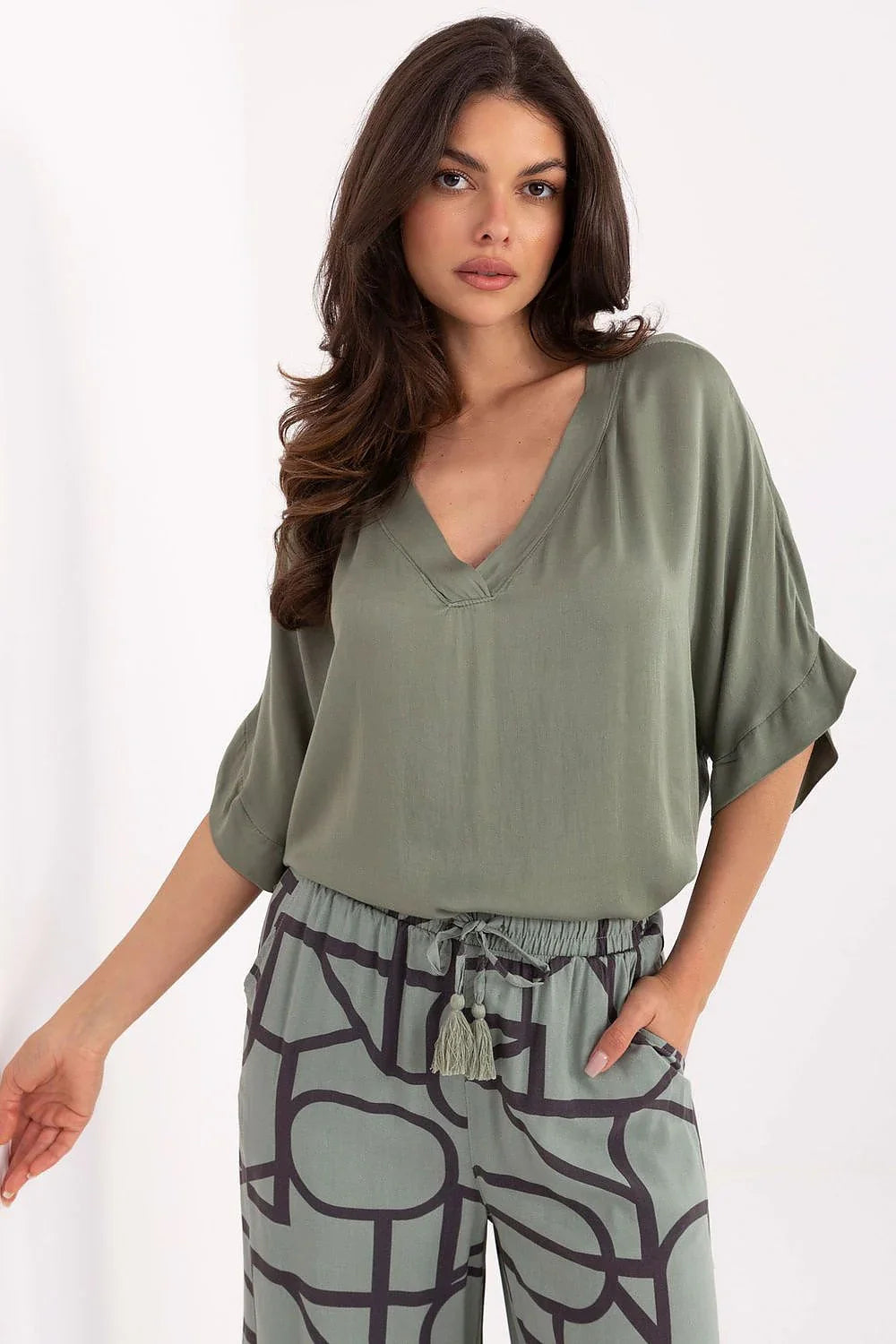 Women Blouse – Breathable – Three-Quarter Sleeve - Green -Guocali