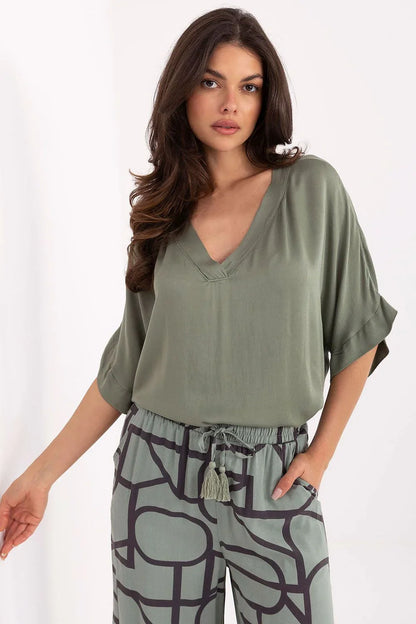Women Blouse – Breathable – Three-Quarter Sleeve - Green -Guocali