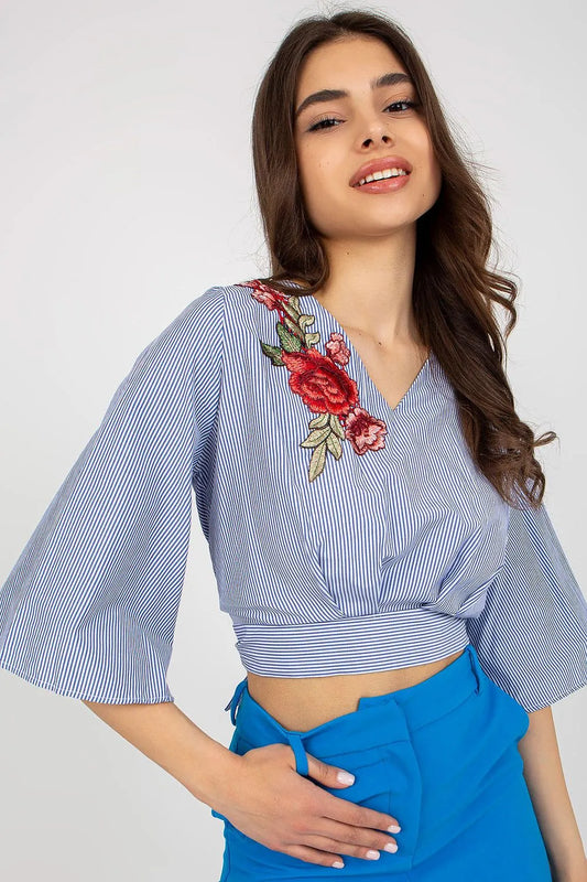 Women Blouse – Breathable – Three-Quarter Sleeve - Navy -Guocali