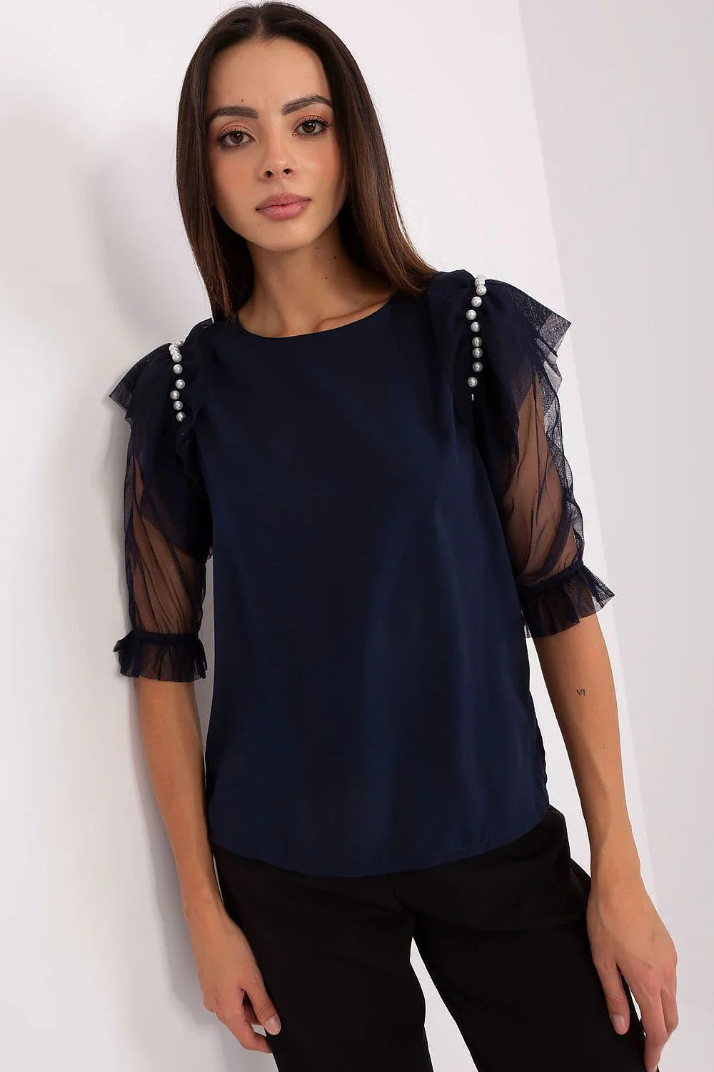 Women Blouse – Breathable – Three-Quarter Sleeve - Navy -Guocali