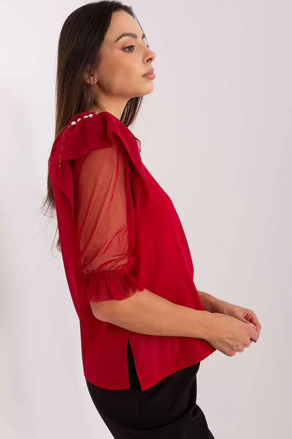 Women Blouse – Breathable – Three-Quarter Sleeve - Red -Guocali